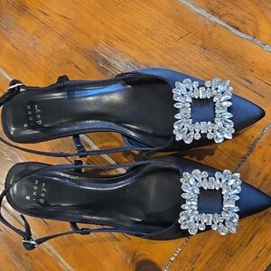 A New Day Annette Satin Slingback Heels with Memory Foam Insole sz 7.5 Black